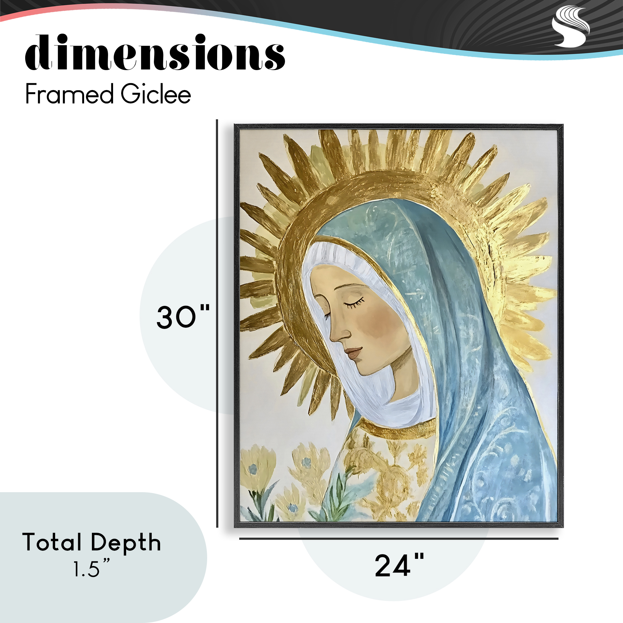 Holy Mary In Gold Black Framed Giclee Art, design by Franklyn Gregory