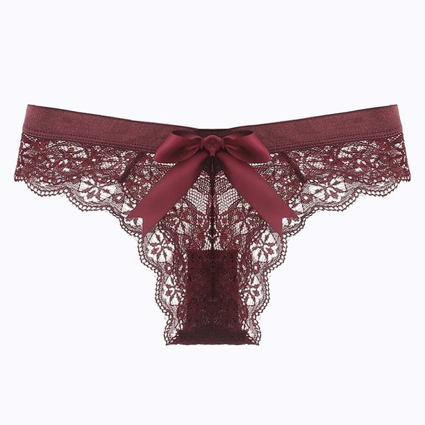 Women Thongs Underwear Lace 4 Pairs Bowknot Decor G-string Briefs
