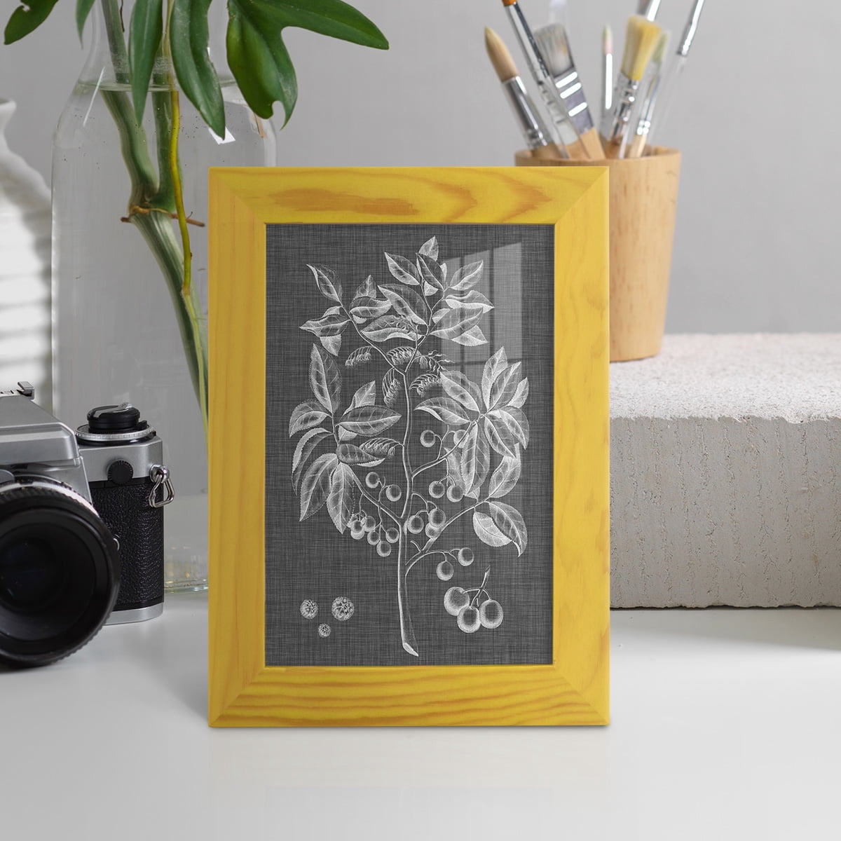 Graphic Foliage VI - Framed Print w/glass - Sunflower Yellow