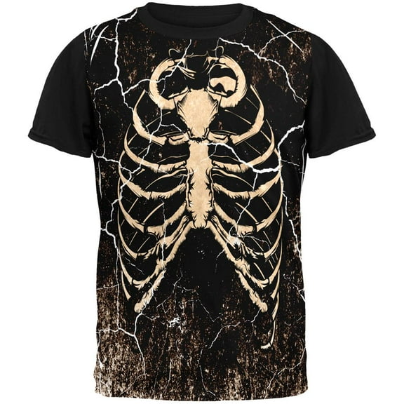 Halloween Distressed Cracked Skeleton Rib Cage Costume All Over Mens Black Back T Shirt