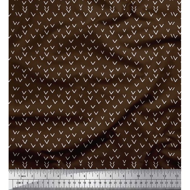 Soimoi Brown polyester Crepe Fabric Alphabet V Text Printed Craft Fabric by the Yard 42 Inch Wide