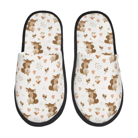 

Yiaed Fall Squirrel Print Unisex House Slippers Slip on Warm Shoes Indoor Outdoor with Anti-slip sole-Medium