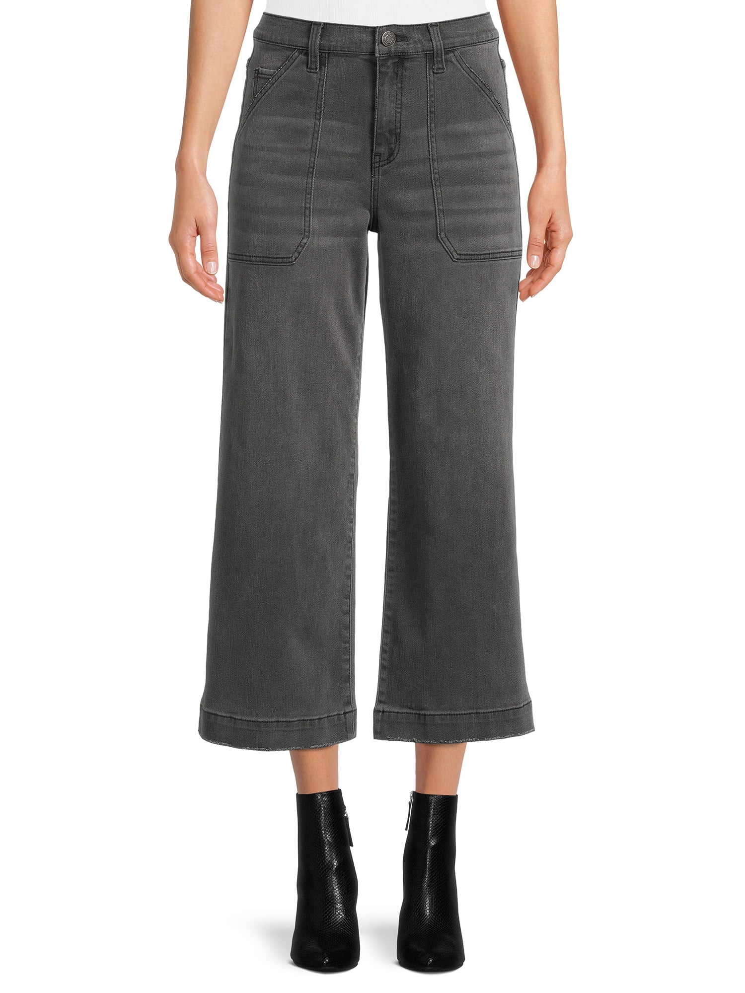 Time and Tru Women's High Rise Wide Leg Crop Utility Jeans - Walmart.com