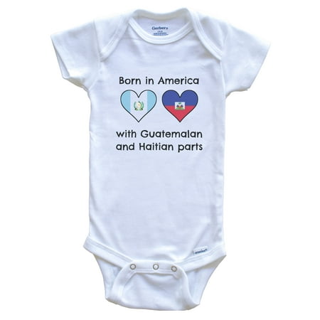 

Born In America With Guatemalan and Haitian Parts Funny Guatemala Haiti Flags One Piece Baby Bodysuit