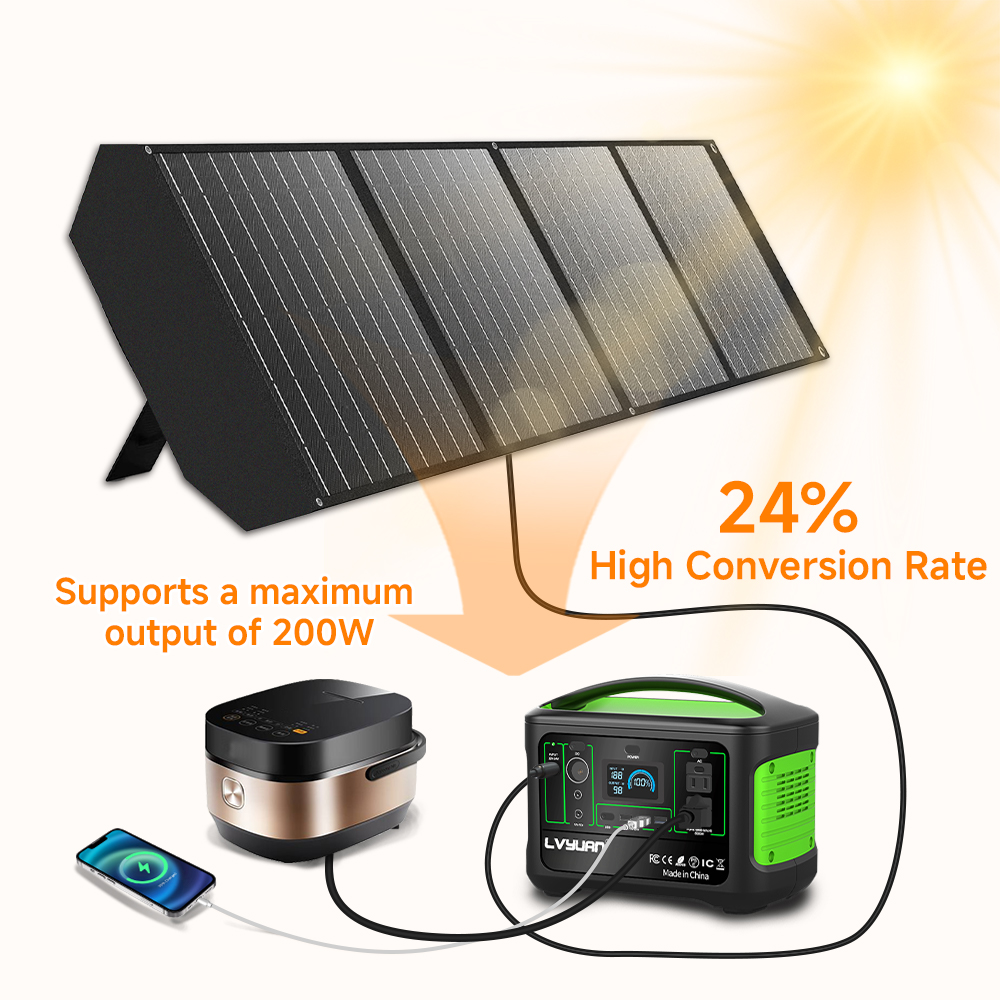 EFFORTWAY 200W Portable Solar Panel Foldable Solar Panel Charger with Adjustable Kickstands Waterproof IP67 for Camping, Home, RV, Boat, Outdoor, Power Station, off Grid System