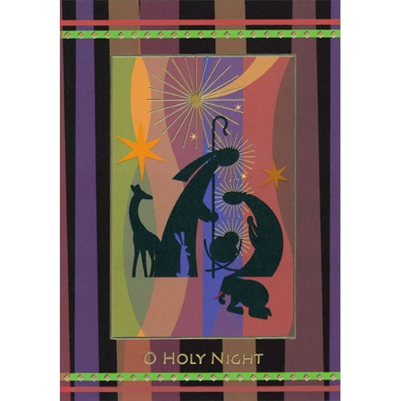 Designer Greetings O Holy Night for Manger Scene, Giraffe and Elephant Silhouettes Religious African American Christmas Card