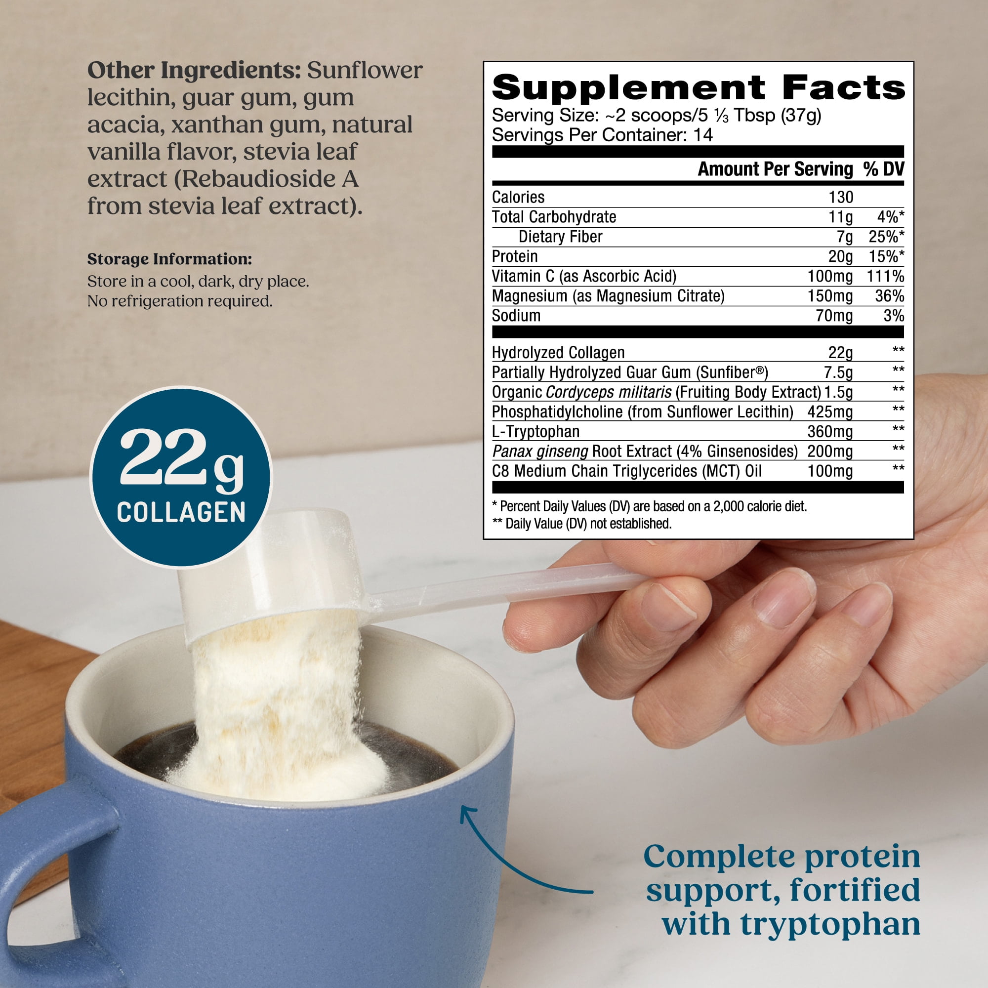Bulletproof Vanilla Bean Energy Collagen Protein Powder, 18.3 Ounces, Caffeine-Free Fuel with Vitamins and Antioxidants