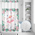 thumbnail image 2 of No Hook Shower Curtain, Pink Flamingo Shower Curtains for Bathroom with See Through Top Window, Tropical Botanical Summer Butterfly Flower Waterproof & Washable Bath Curtain Stand Up Stall 36"x72", 2 of 9