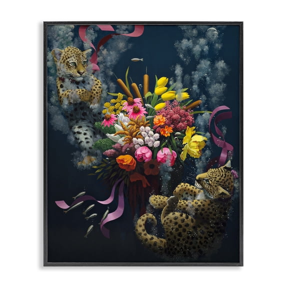Stupell Industries Eclectic Bouquet with Leopards Underwater Black Framed Giclee Art, 11 x 14, by Heather Gauthier