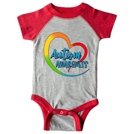 

Inktastic Autism Awareness Red Yellow Green Orange Blue Heart Ribbon Gift Baby Boy or Baby Girl Bodysuit