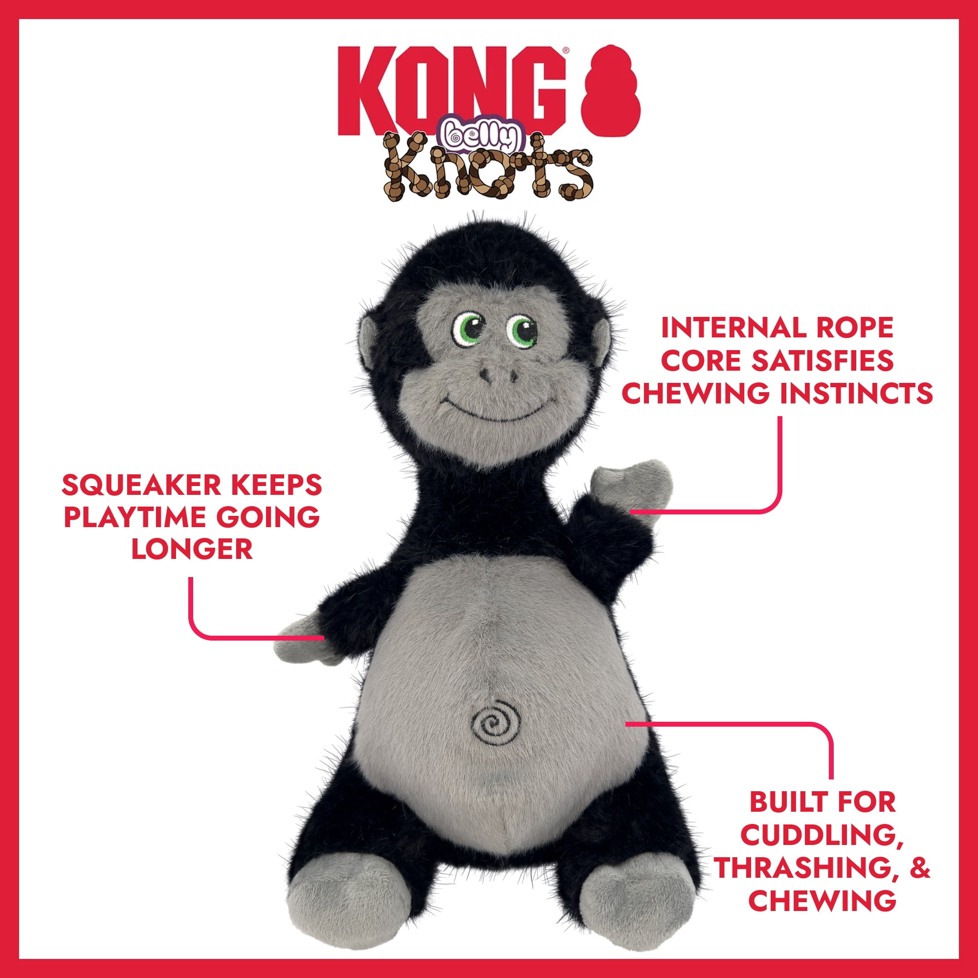 KONG® Knots Squeaker Dog Toy, Belly Gorilla, Medium/Large