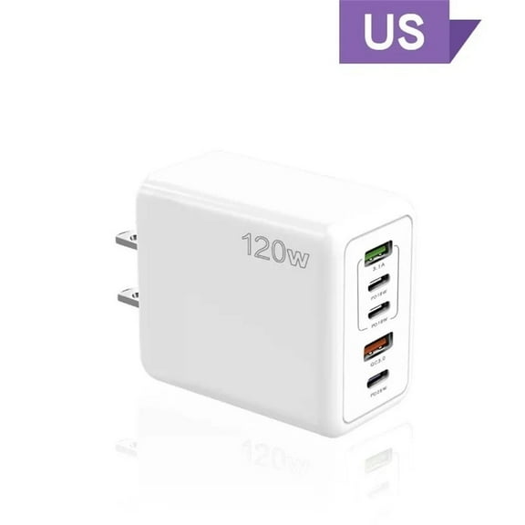 FTS 120W GaN USB-C Fast Charger Block, 5-Port Charging Station Hub with PD & QC for MacBook, iPhone, Samsung, iPad, Laptop – Compact Travel Adapter