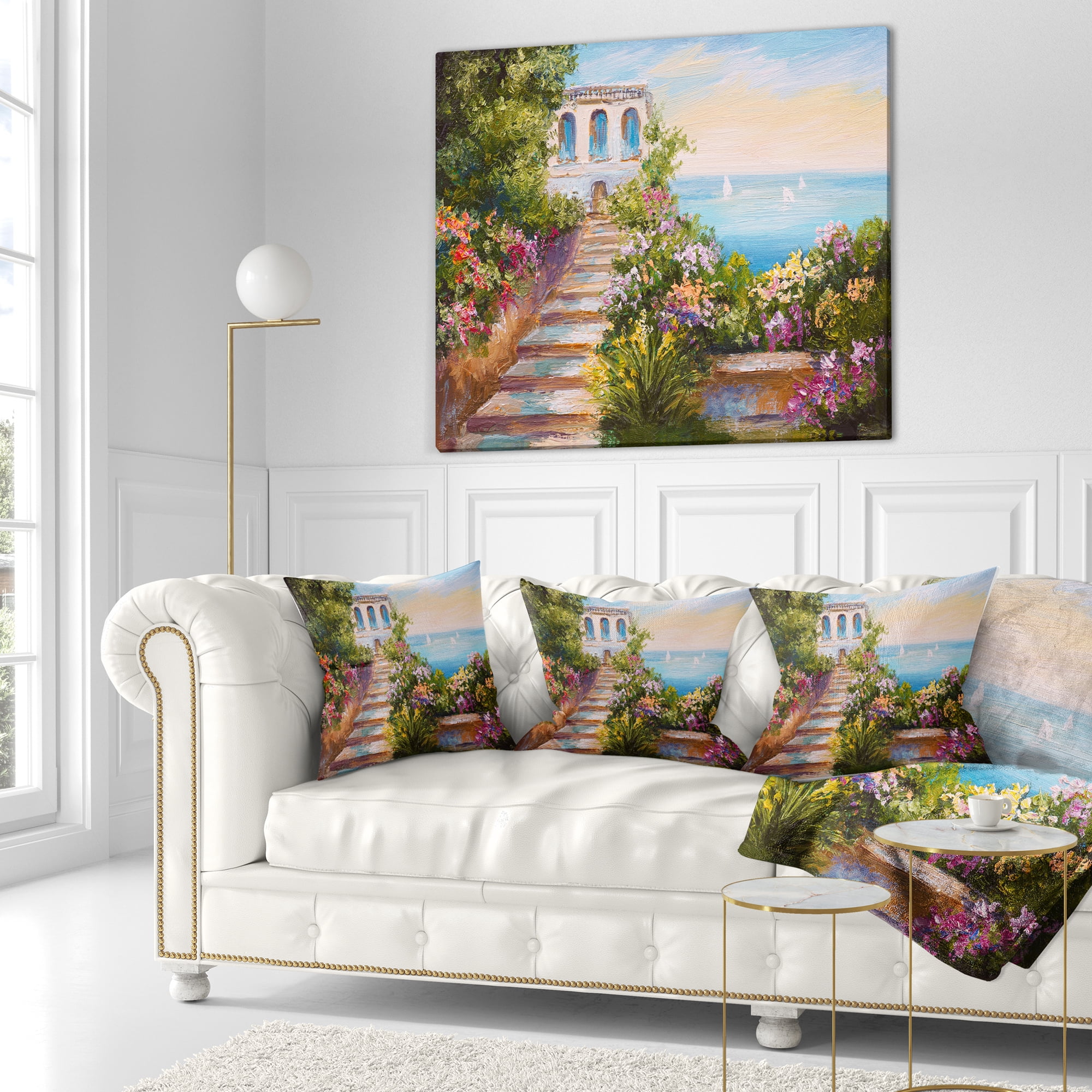 Designart House near the Sea - Landscape Printed Throw Pillow - 18x18