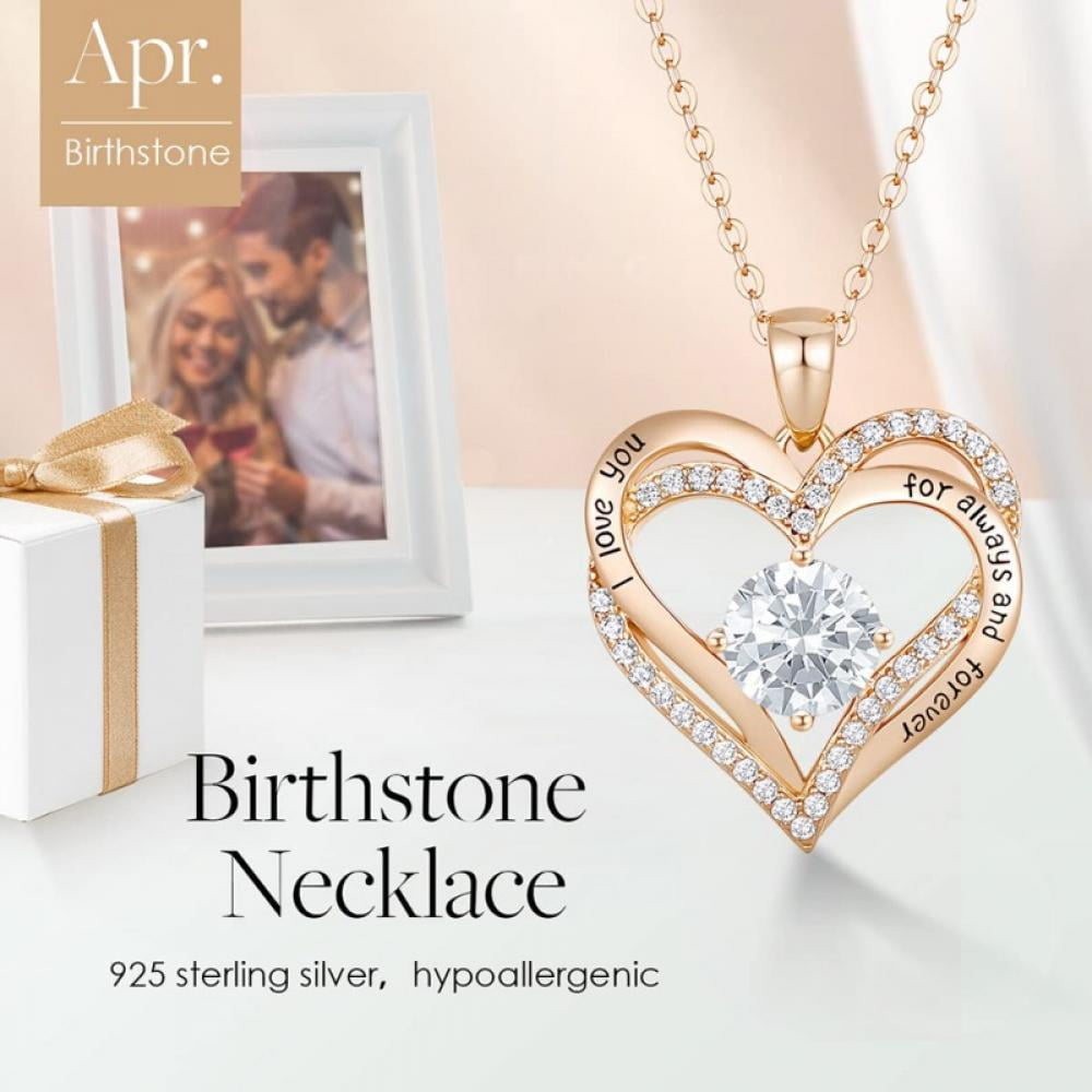 Baywell White Gold Diamond Necklaces Dancing Diamond Necklace for women with Gift Box Real Diamond Pendant Necklaces
