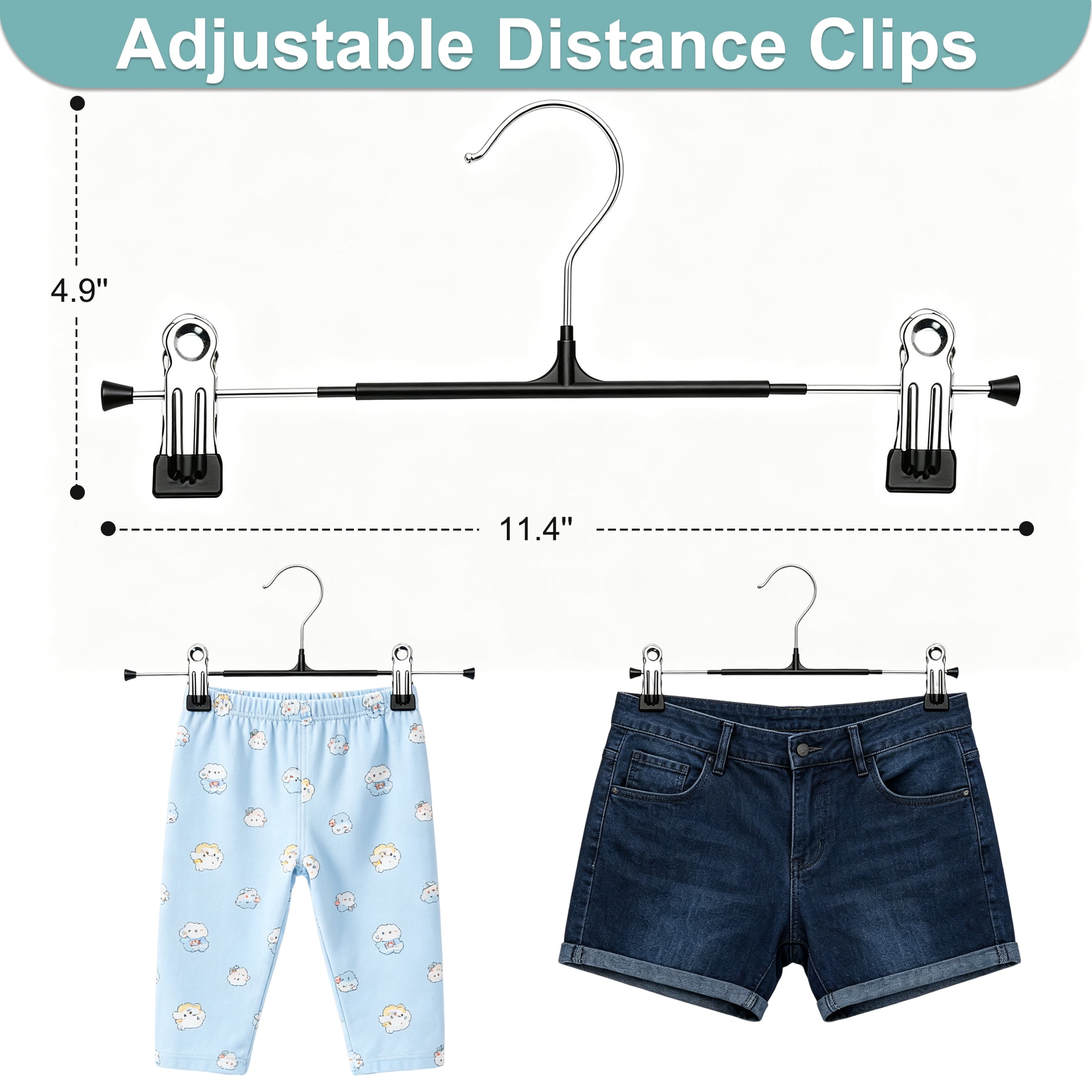 GARITIN Pants Hangers, 20 Pack Non-Slip Stainless Steel Adjustable Clip Hangers, Space Saving Clothes Hangers for Jeans, Skirts, Shorts