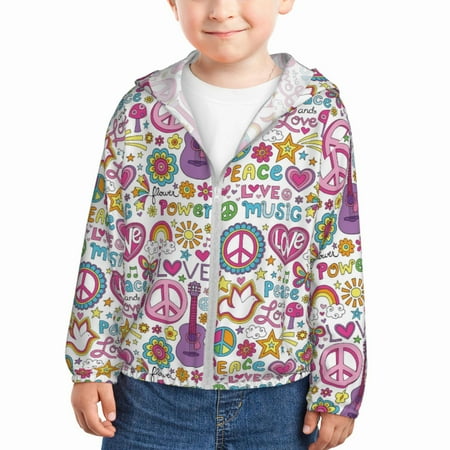 

Gaeub Peace Love and Dove Flower Power Print Athletic Sun Protection Hoodie for Kids Long Sleeve Outdoor UV Shirt Running Fishing Top for Boys Girls-18 Months