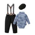 thumbnail image 4 of CARETOO Infant Boy Clothes Set Newborn Long Sleeve Outfits Beret Suspender Pants Bowtie 0-24M 4Pcs, 4 of 15