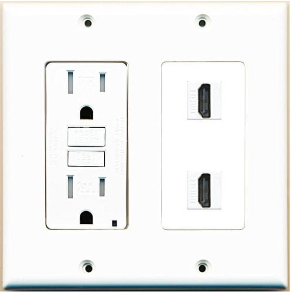 RiteAV (2 Gang Decorative 15A GFCI Outlet 2 HDMI Wall Plate White