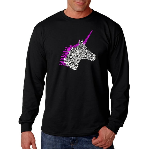 LA Pop Art Men's Word Art Long Sleeve T-shirt - Unicorn