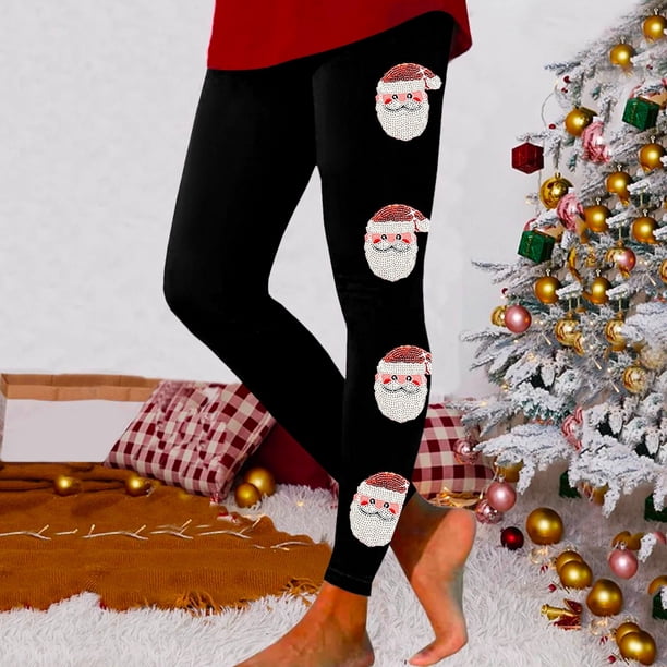 MKLEKYY Leggings push up para mujer, leggings de entrenamiento a la moda para mujer, leggings con estampado navideño de bloques de color, leggings suaves y elásticos.