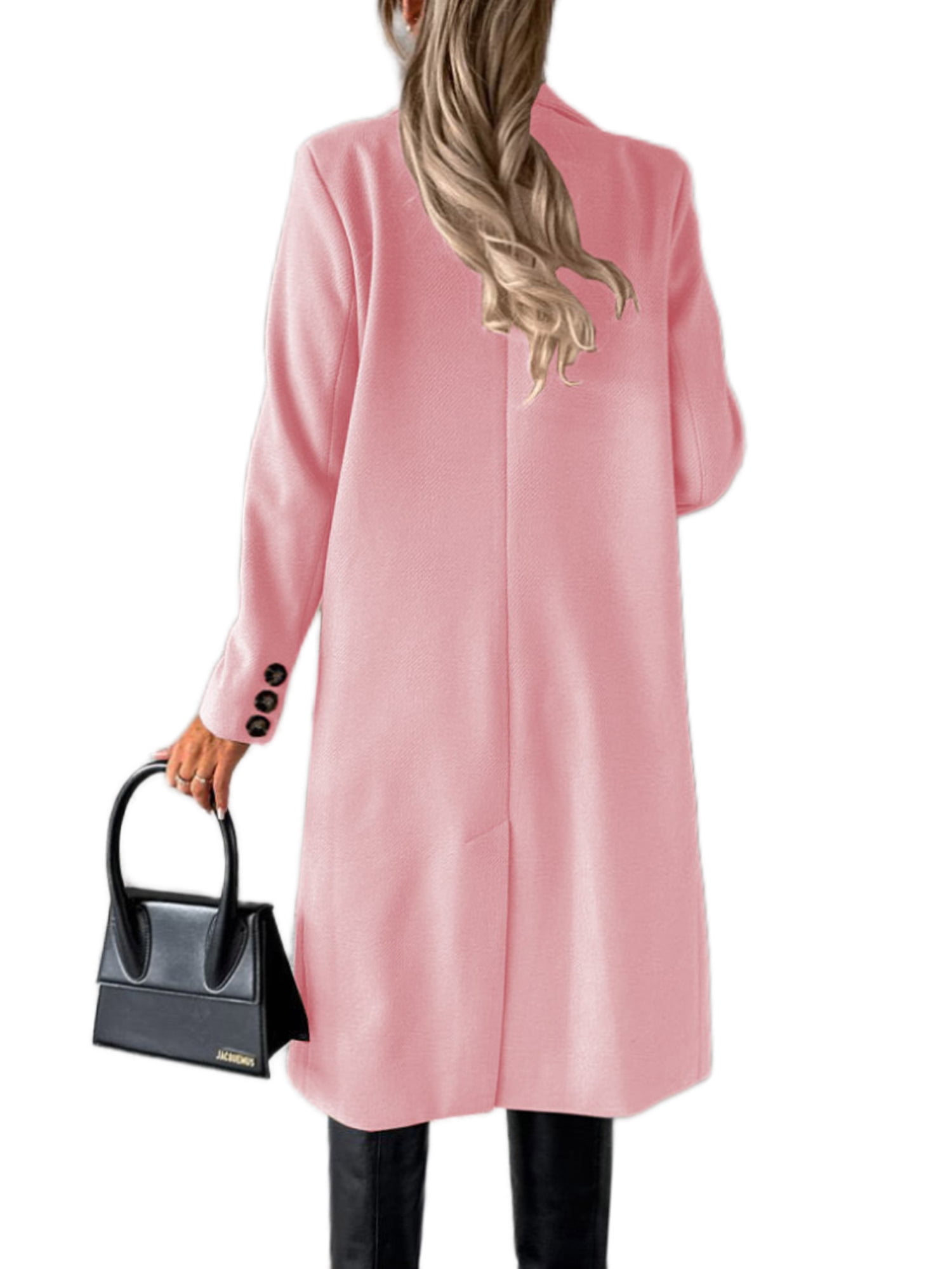 Cindysus Ladies Elegant Solid Color Jacket Women Long Length Pea Coats Wool  Blend Holiday Lapel Classic Trench Coat Pink L - Walmart.Com