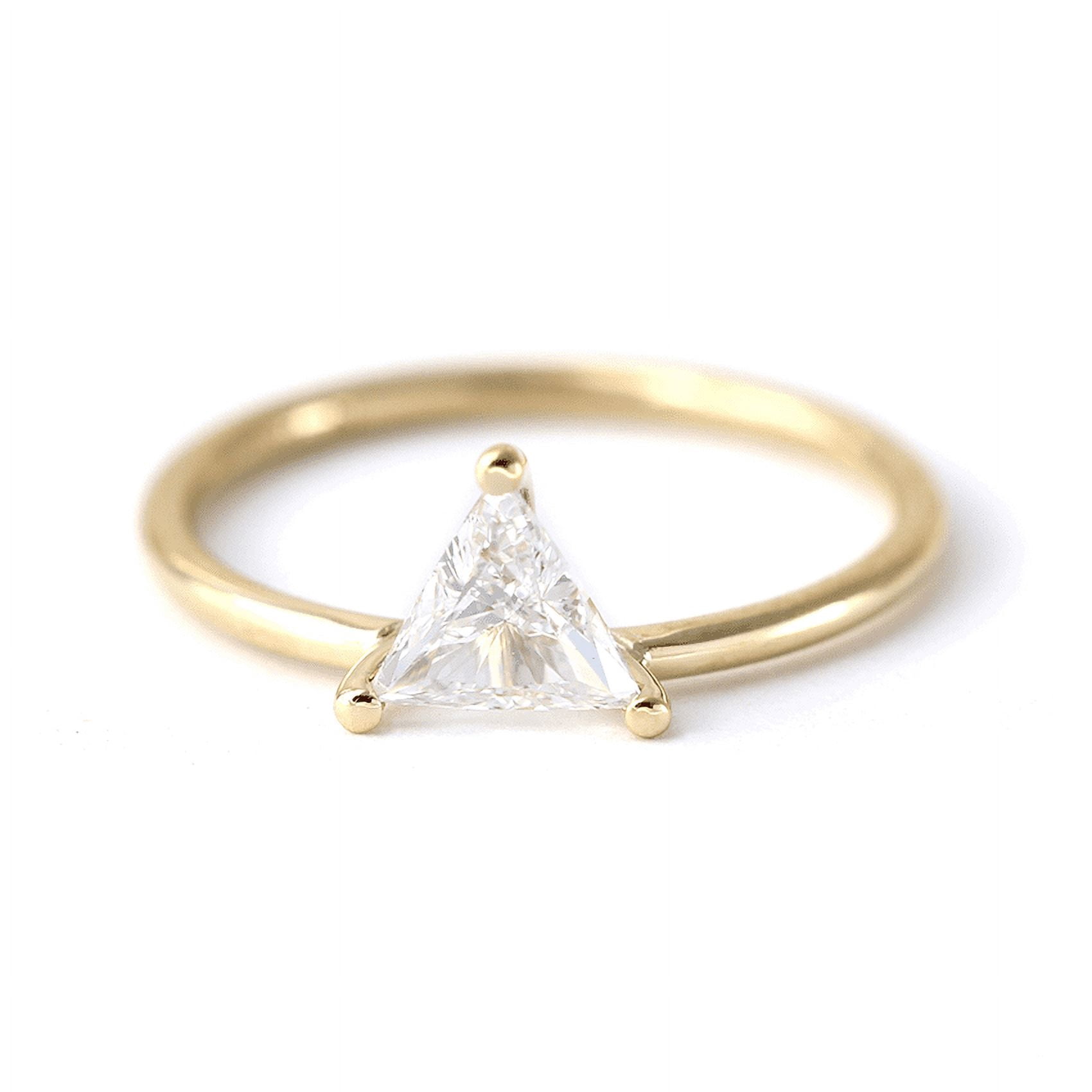 HeartsAndYou 1ct Trillion Cut Moissanite Engagement Ring for Women 18k Yellow Gold Over Silver Minimalist Dainty