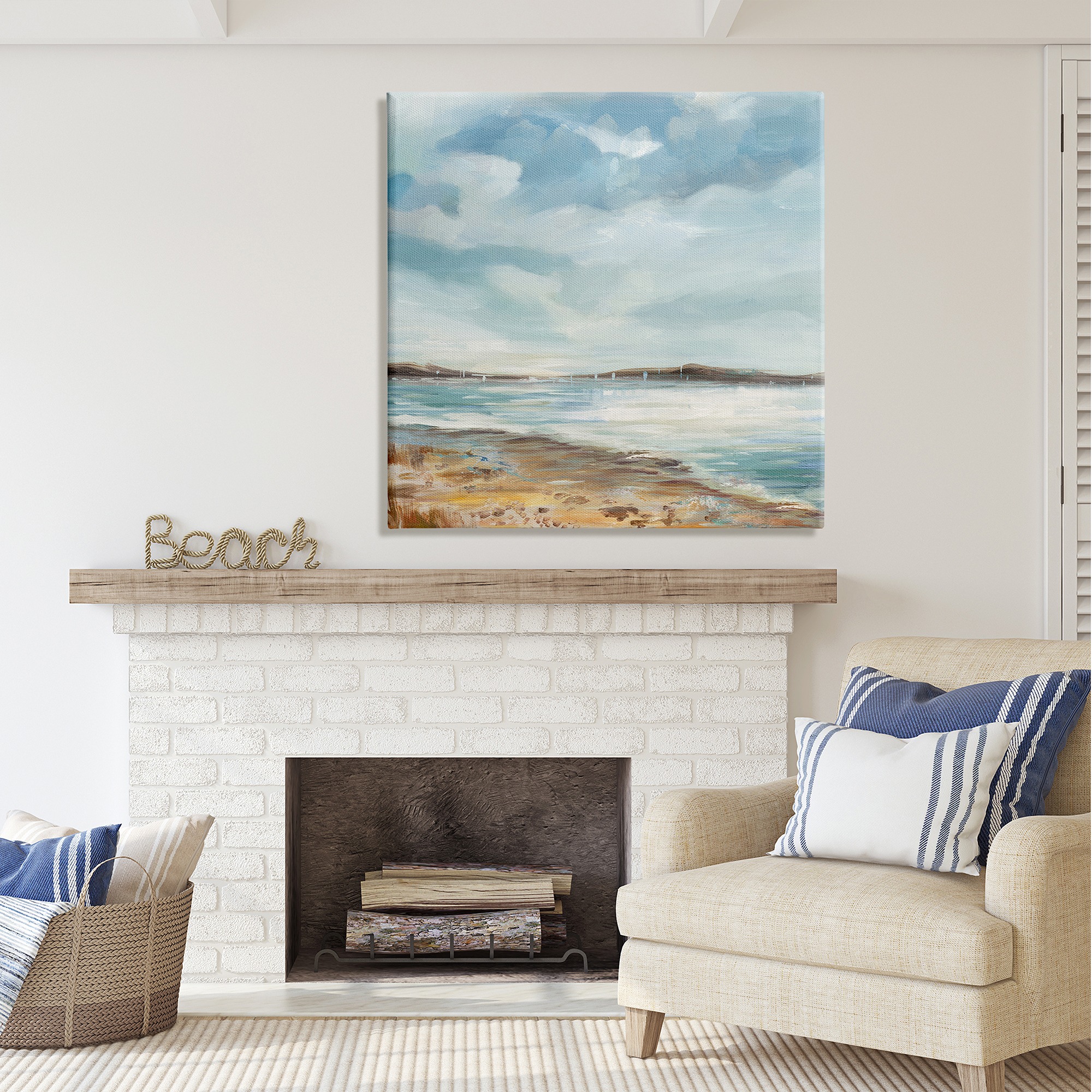 Stupell Industries Abstract Rustic Beach Shore Nature Painting Gallery Wrapped Canvas Art Print Wall Art, 36 x 36