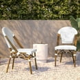 thumbnail image 6 of BizChair Set of 2 Indoor/Outdoor Commercial Bistro Stacking Chair, White/Gray PE Rattan Back and Seat, Bamboo Print Aluminum Frame in Natural, 6 of 12