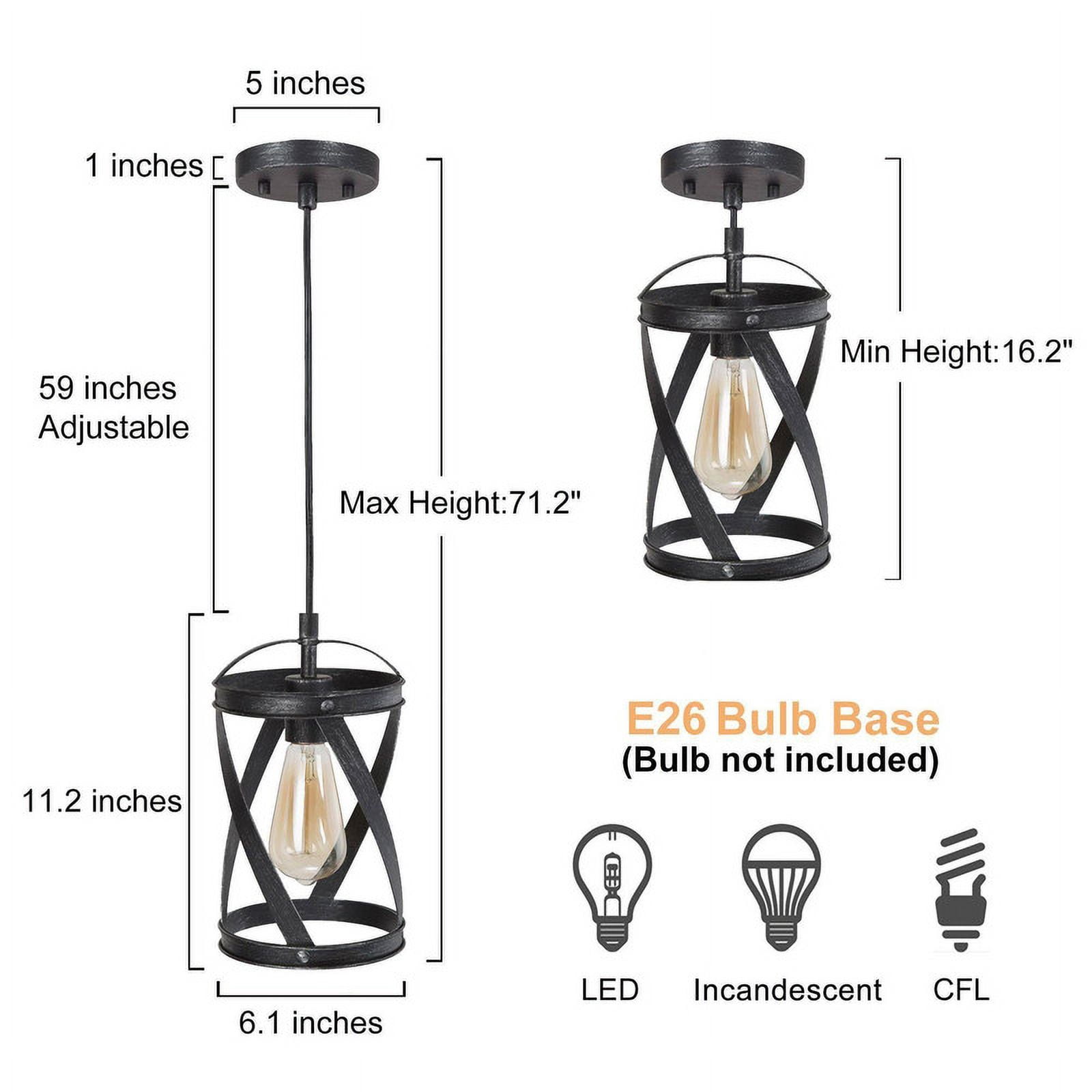 LNC 1-Light Brushed Silver Black Industrial Lantern LED Mini Kitchen Island Light
