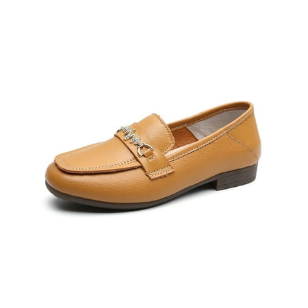 

Ritualay Ladies Loafers Classic Flats Comfort Casual Shoes Low Heel Fashion Leather Shoe Walking Work Slip On Soil Yellow 7.5