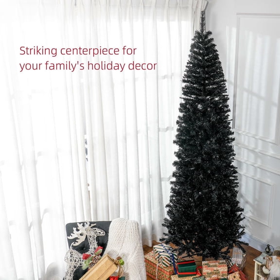 Topcobe 8 FT Artificial Xmas Tree, Pencil, 1168 Tips, Party Decoration, Christmas Tree for Indoor Decoration, Black