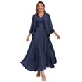 thumbnail image 1 of Vestido de chifón azul marino con cuello en V CDSSL para la madre del novio, 1 of 6