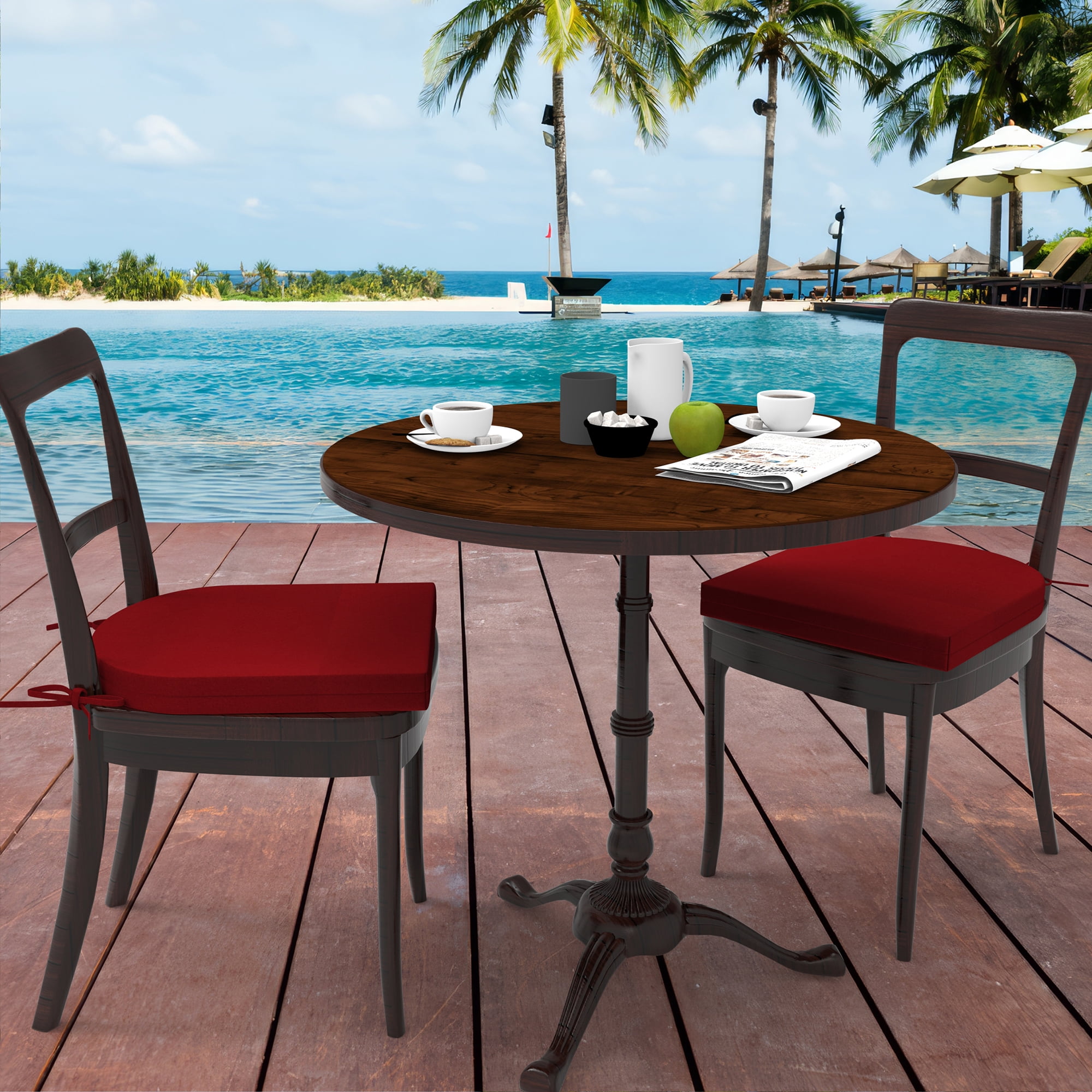 Unikome 4-Pack Outdoor Patio Seat Cushions, Solid Waterproof, Rounded Square, 17 inch x 16 inch, Wine Red