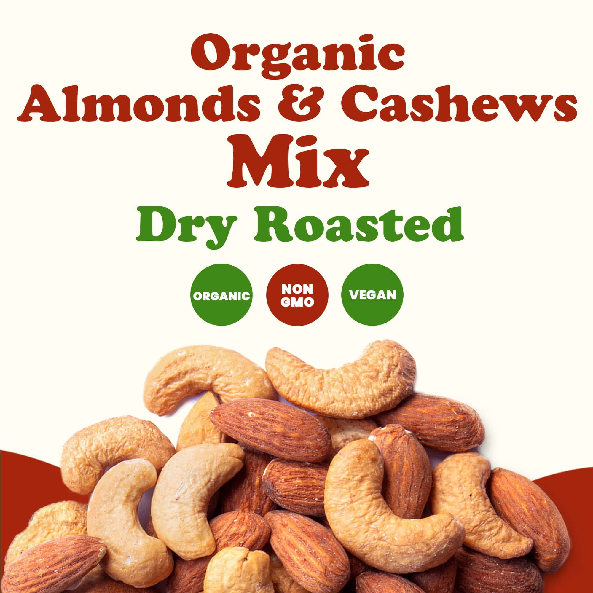 Organic Dry Roasted Almonds and Cashews Mix, 1 Pound – Unsalted Oven Roasted Nuts, Non-GMO, Protein Rich Trail Mix, Healthy Vegan Snack, No Oil Added, Kosher Blend, Bulk