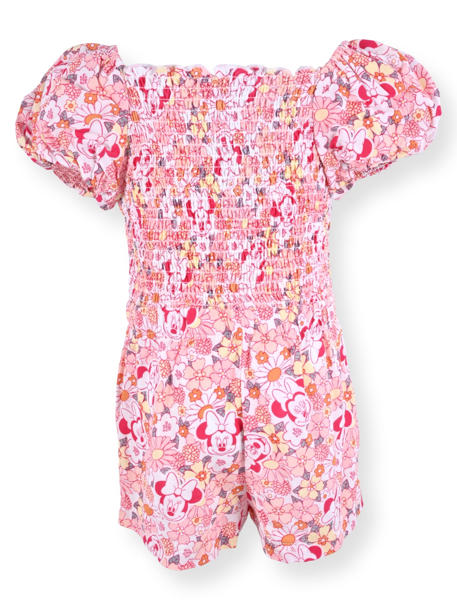 Disney Toddler Girl Minnie Mouse Smocked Print Romper, Sizes 18M-5T