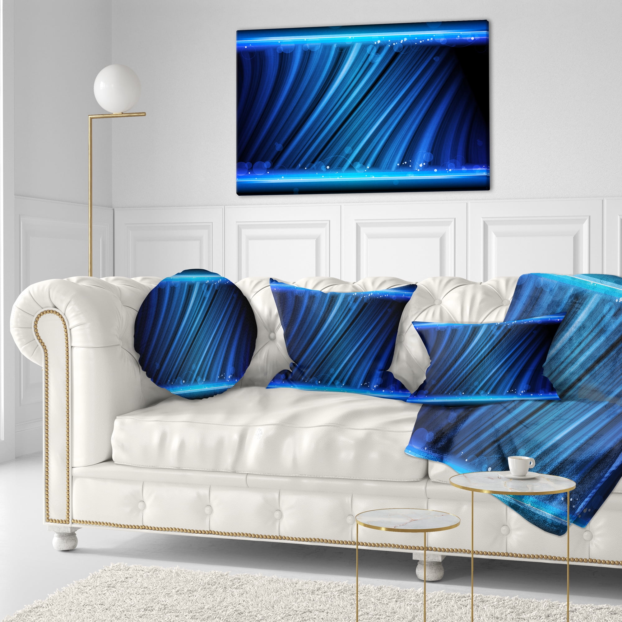Designart Disco Blue Waves - Contemporary Throw Pillow - 12x20