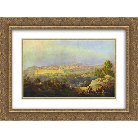 Maxim Vorobiev 2x Matted 24x18 Gold Ornate Framed Art Print 'View of Jerusalem'