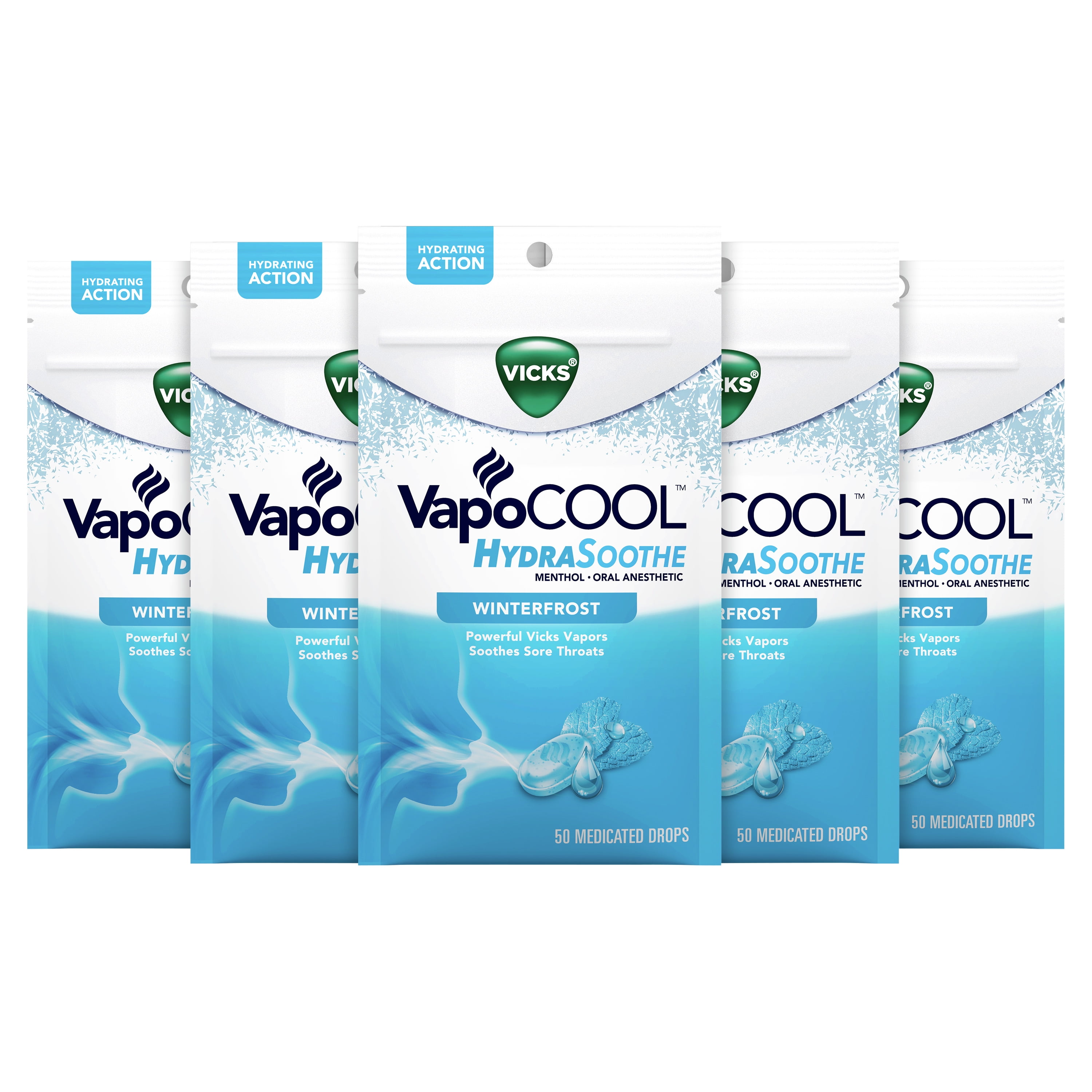 Vicks Vapocool Sore Throat Medicated Drops, 250 Drops, 5 Packs of 50