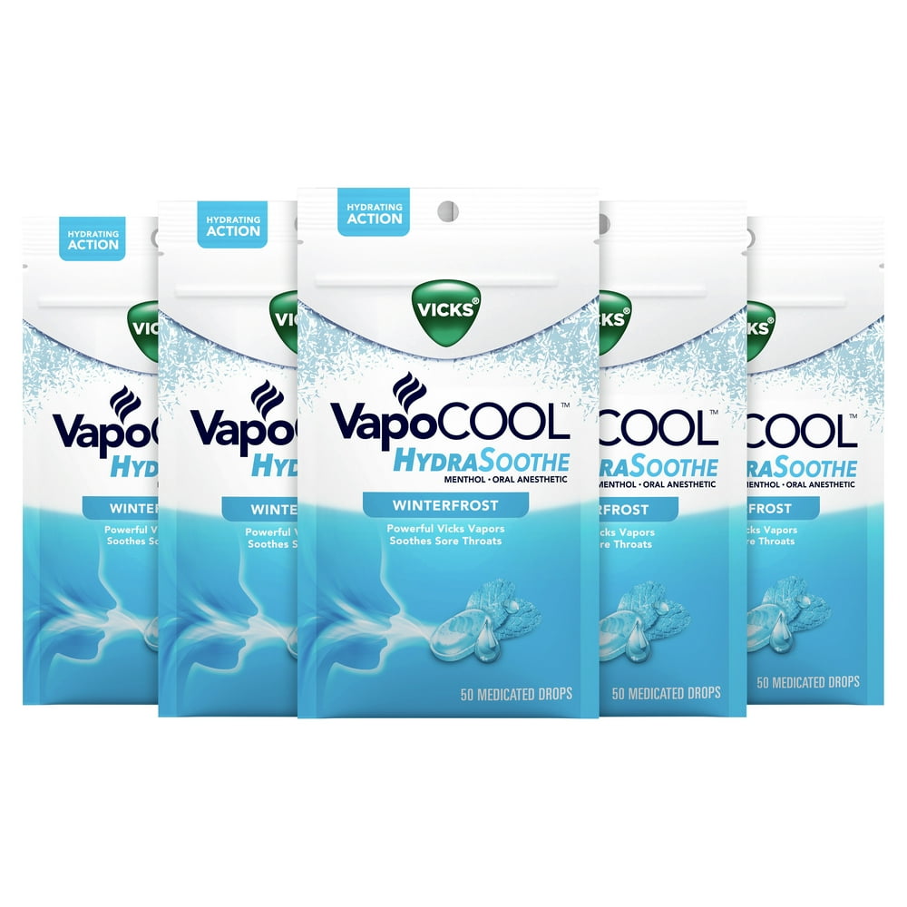 Vicks Vapocool Sore Throat Medicated Drops, 250 Drops, 5 Packs of 50