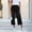Black, variant on Women's Mid Rise Straight Leg Faux Denim Capri Pants Frayed Hem Comfortable Stretch Baggy Capris Pants with Pockets