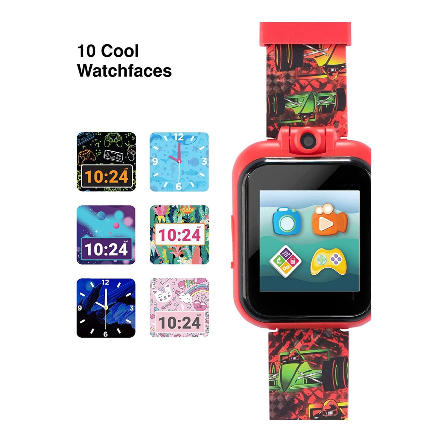 PlayZoom 2 Kids Smartwatch - Video Camera Selfies STEM Gift for Kids (Racing Cars Print in Black)