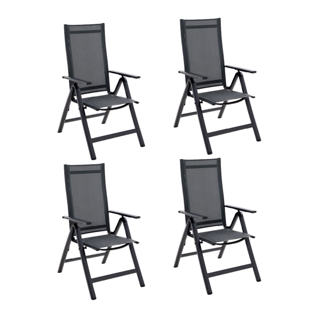 Naterial Set de 4 Sillas de Jardín Plegables de Aluminio y Textileno para Exterior con Respaldo Ajustable, Modelo Odyssea