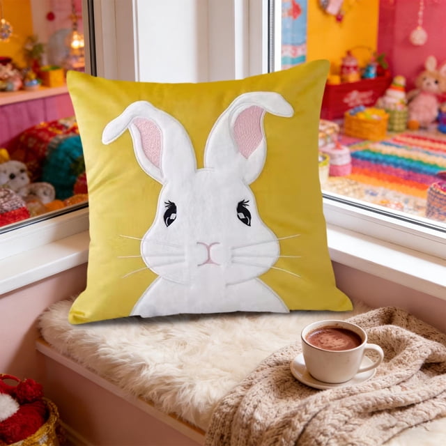 Funda de cojín de Pascua | Funda de cojín de sofá de franela con estampado de conejo | 45 x 45 cm, decoración navideña para salón y dormitorio