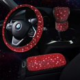thumbnail image 1 of Pack de accesorios de coche rojos para mujer, funda para volante para mujer, ajuste universal de 15 pulgadas, funda para consola central con diamantes de imitación, funda para palanca de cambios, 1 of 5