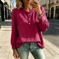 thumbnail image 3 of YuXingFu Petite Tops for Women Crew Neck Pleated Ruffle Detail Long Sleeve for Everyday Loose Fit Tees Tops Hot Pink M, 3 of 6