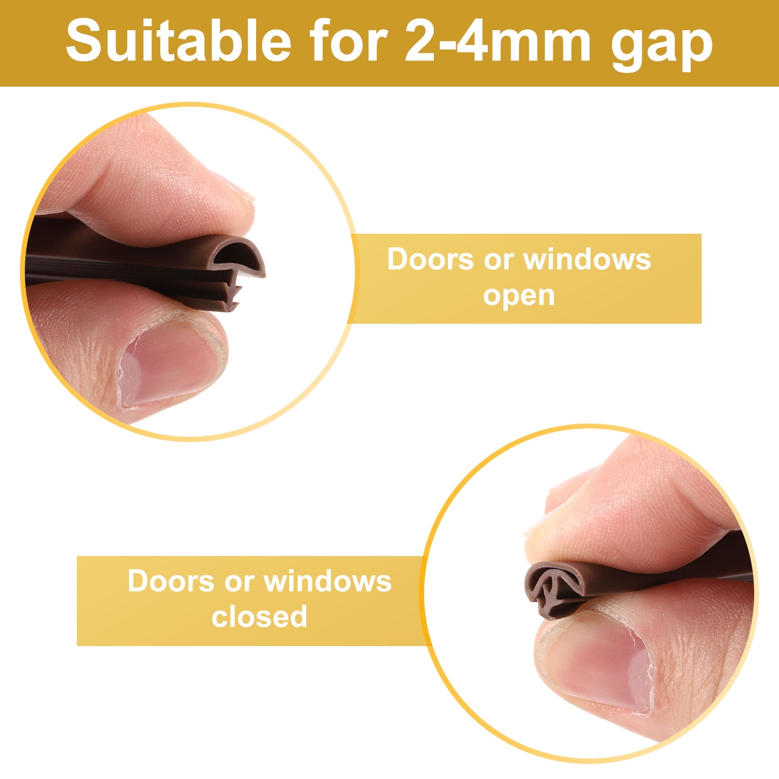 Window Weather Stripping Door Seal, 2 Pack 3/8" Wide Kerf Mount Weatherstrip Seal for (5 m/16.4 ft, Brown)