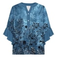 thumbnail image 4 of Ovbmpzd 3/4 Sleeve Ladies Tops Hawaiian V-Neck Buttons Ruffle Floral Blouses Shirts for Teens L, 4 of 5
