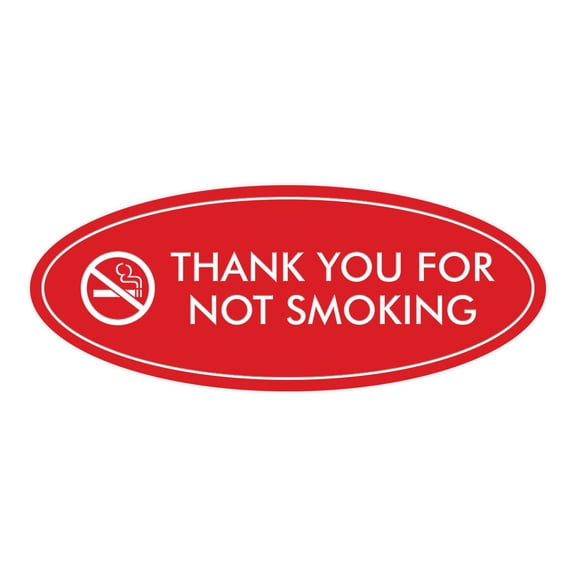 Signs ByLITA Oval THANK YOU FOR NOT SMOKING Sign (Red) - Small 2x5"