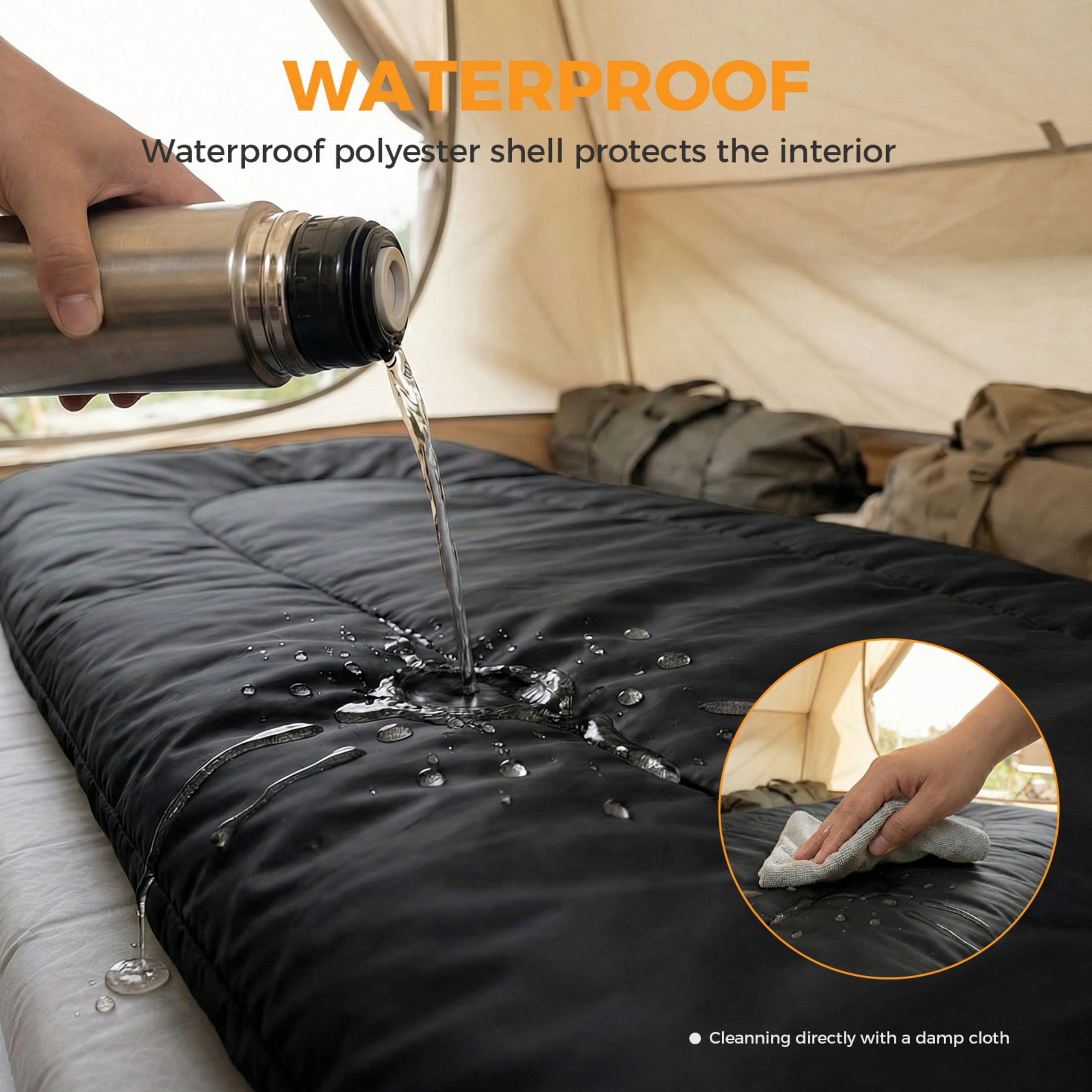 SHOUFTW Double Sleeping Bag for Adults, Lightweight Waterproof, Machine Washable for Camping Hiking Backpacking, Black