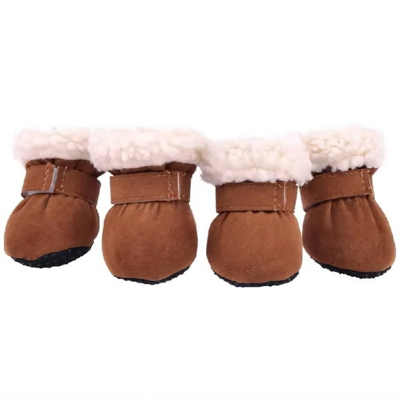 GASTROPOD Dog Boots with Warm Fleece Lining, Soft Suede Paw Protectors, Anti-Slip Sole Rain Shoes for Walking, Brown
